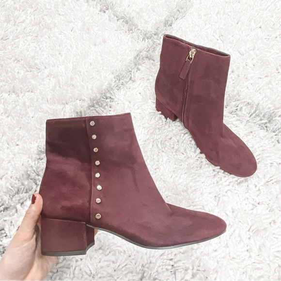 Ralph Lauren Burgundy Wharton Suede Leather Booties Size 8B - Picture 1 of 8